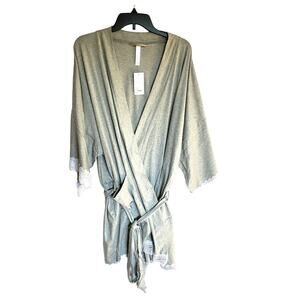 Lane Bryant By Cacique Robe Womens Plus 26/28 Gray White Jersey Knit Sleep Lace